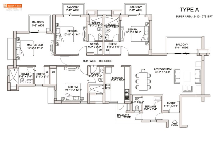Floor Plan, bptp-park-serene 4 Bedroom 2450 Sq.Ft. Apartment In Sector 37d Gurgaon 9666414