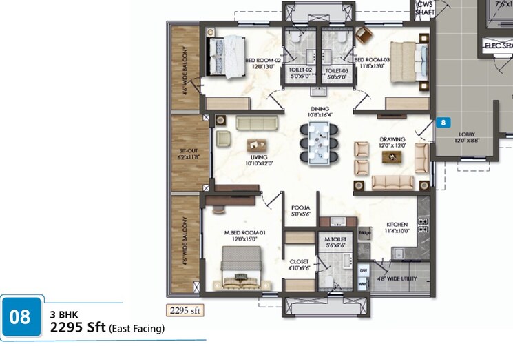 Floor Plan, rajapushpa-sierra 3 Bedroom 1665 Sq.Ft. Apartment In Tellapur Hyderabad 9667081