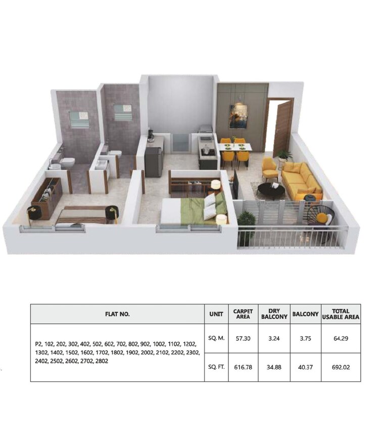 Floor Plan, goel-ganga-asmi 2 Bedroom 719 Sq.Ft. Builder Floor In Wakad Pune 9667286
