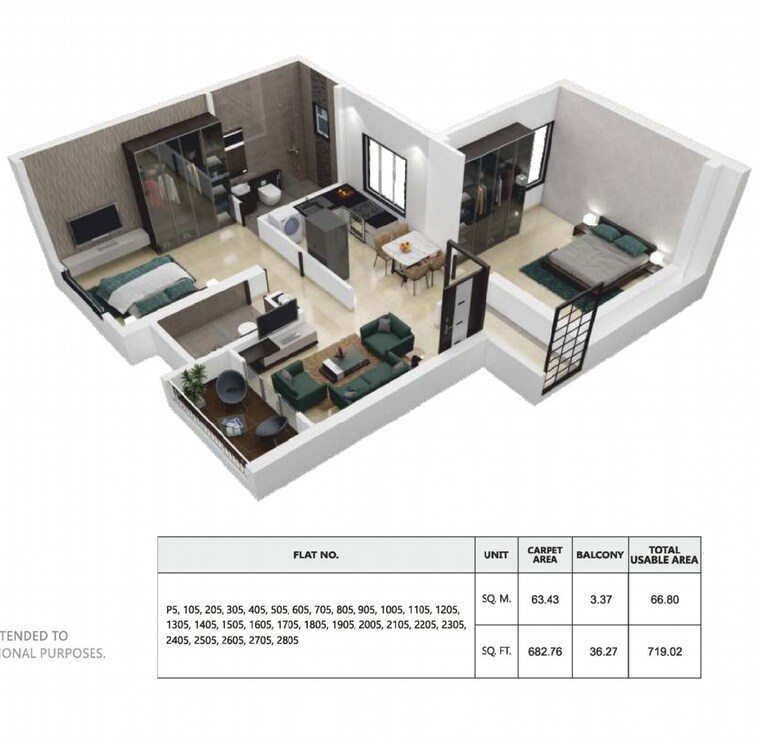 Floor Plan, goel-ganga-asmi 2 Bedroom 719 Sq.Ft. Builder Floor In Wakad Pune 9667286