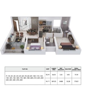 Floor Plan in 2 BHK Builder Floor at Goel Ganga Asmi, Wakad – for Sale