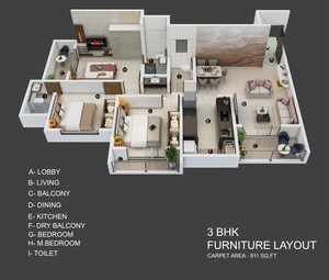 Floor Plan in 3 BHK Apartment at Silver Queenstown, Moshi – for Sale