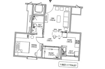 Floor Plan in 1.5 BHK Apartment at Brigade Cornerstone Utopia, Varthur – for Rent