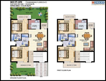 Floor Plan in 2 BHK Apartment at Omaxe Shubhangan, Ajmer Road – for Sale