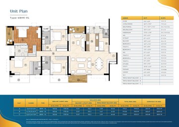 Floor Plan in 4 BHK Apartment at Godrej Blue, B L Saha Road – for Sale