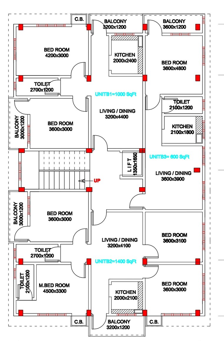Floor Plan, basisthpur 3 Bedroom 1400 Sq.Ft. Apartment In Basisthpur Guwahati 9670777