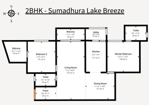 Floor Plan in 2 BHK Apartment at Sumadhura Lake Breeze, Whitefield Road – for Sale