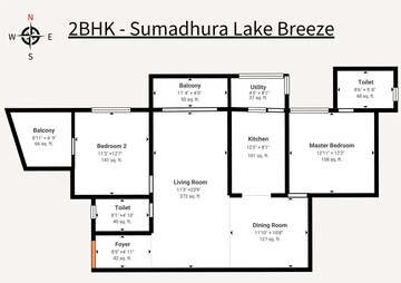 Floor Plan in 2 BHK Apartment at Sumadhura Lake Breeze, Whitefield Road – for Sale