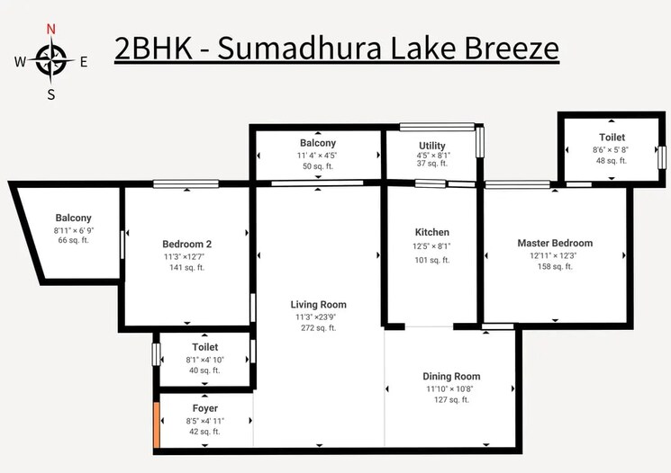Floor Plan, sumadhura-lake-breeze 2 Bedroom 1395 Sq.Ft. Apartment In Whitefield Road Bangalore 9674451