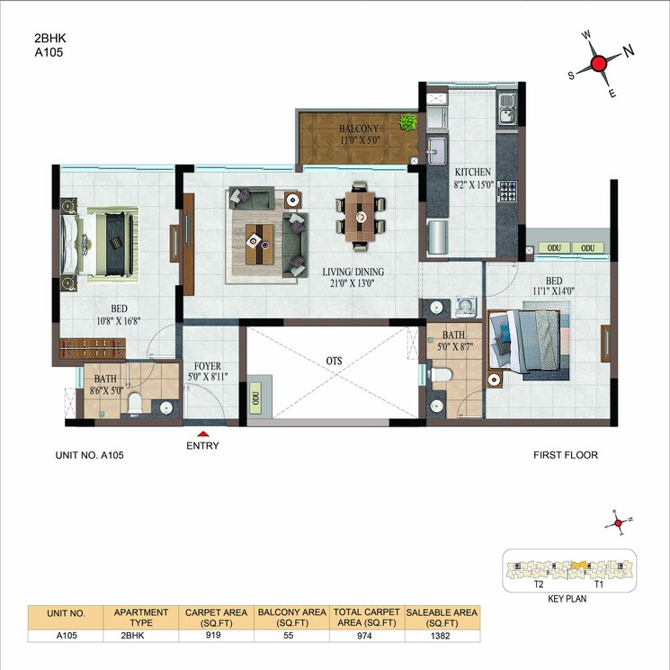 Floor Plan, casagrand-estancia 2 Bedroom 1323 Sq.Ft. Apartment In Thanisandra Main Road Bangalore 9647904