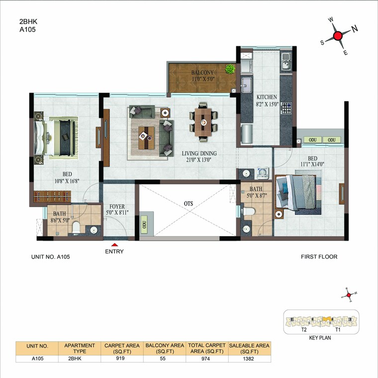 Floor Plan, casagrand-estancia 2 Bedroom 1323 Sq.Ft. Apartment In Thanisandra Main Road Bangalore 9647904
