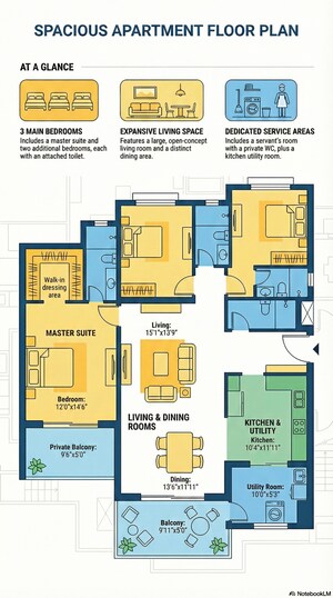 Floor Plan in 3 BHK Apartment at Prestige Sunnyside Oak, Bhoganhalli – for Sale
