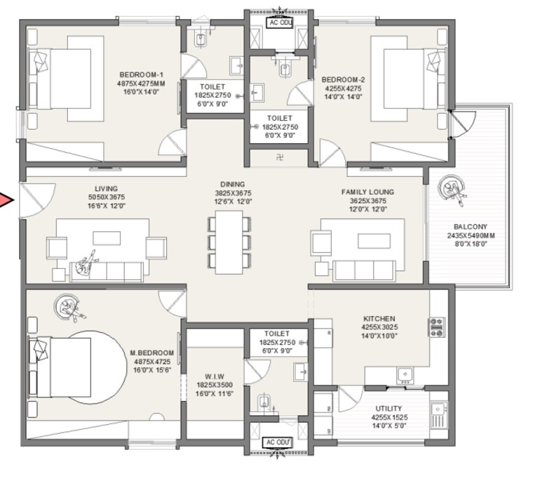 Floor Plan, kollur 3 Bedroom 3675 Sq.Ft. Apartment In Kollur Hyderabad 9679038