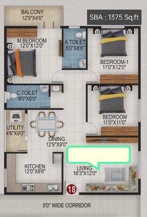 Floor Plan in 2.5 BHK Apartment at Baldota Signature, Thanisandra – for Rent