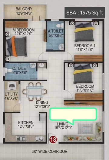 Floor Plan in 2.5 BHK Apartment at Baldota Signature, Thanisandra – for Rent