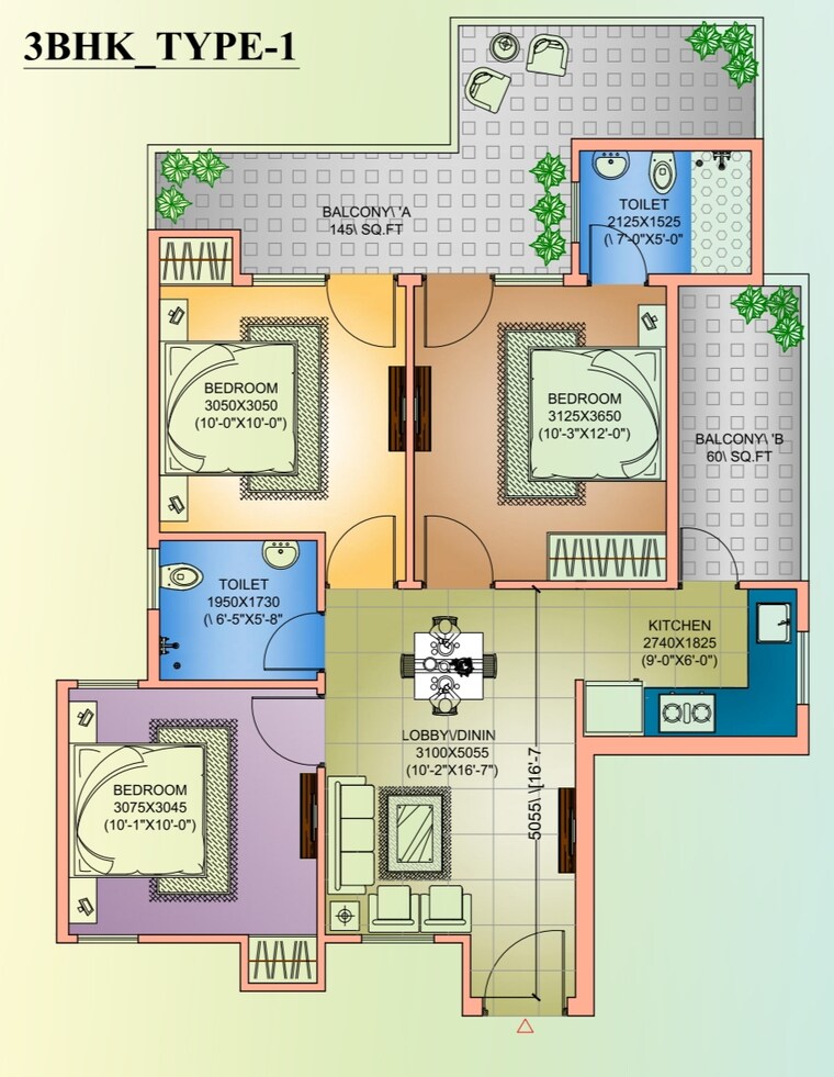 Floor Plan, amolik-sankalp 3 Bedroom 851 Sq.Ft. Apartment In Sector 85 Faridabad 9692856