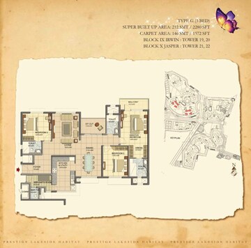 Master Plan in 3.5 BHK Apartment at Prestige Lakeside Habitat, Varthur – for Rent