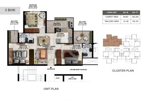 Floor Plan in 3 BHK Apartment at Advitya Homes, Sector 143 – for Sale