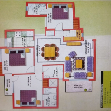 Floor Plan in 3 BHK Apartment at Alok Vihar, Sector 50 – for Sale