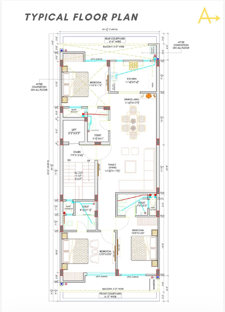 Floor Plan, bptp-park-central 3 Bedroom 180 Sq.Yd. Builder Floor In Sector 85 Faridabad 9706644