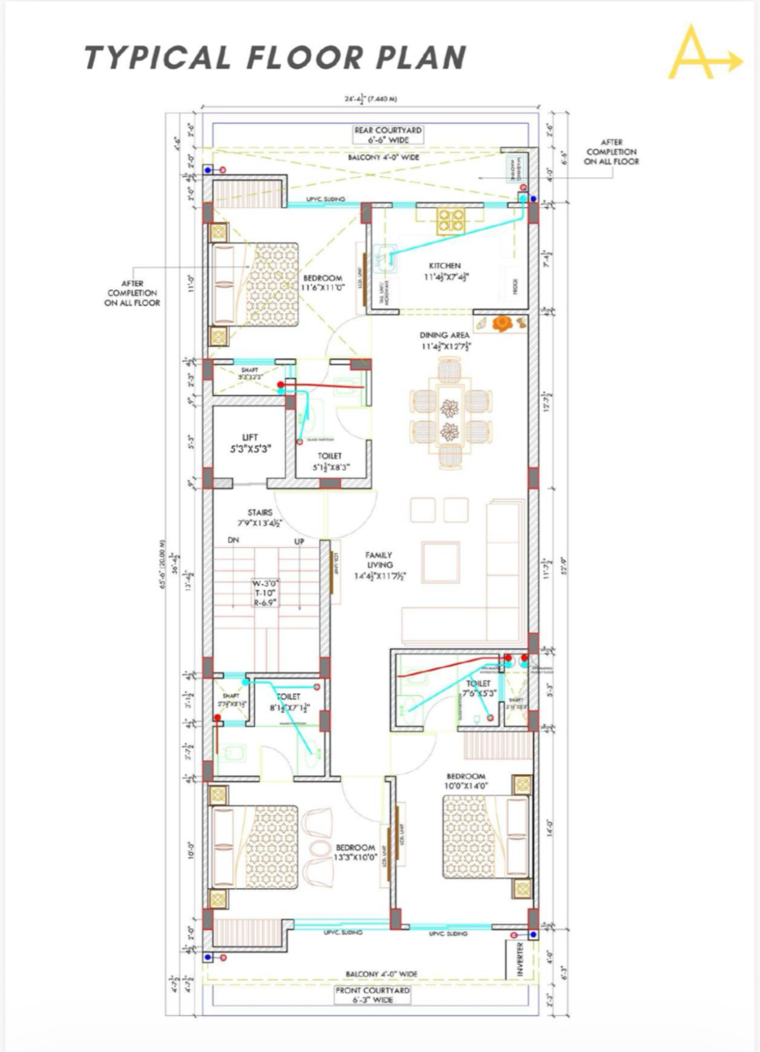Floor Plan, bptp-park-central 3 Bedroom 180 Sq.Yd. Builder Floor In Sector 85 Faridabad 9706644