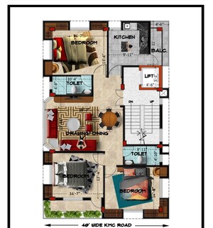 Floor Plan in 3 BHK Apartment at Southern Avenue – for Sale