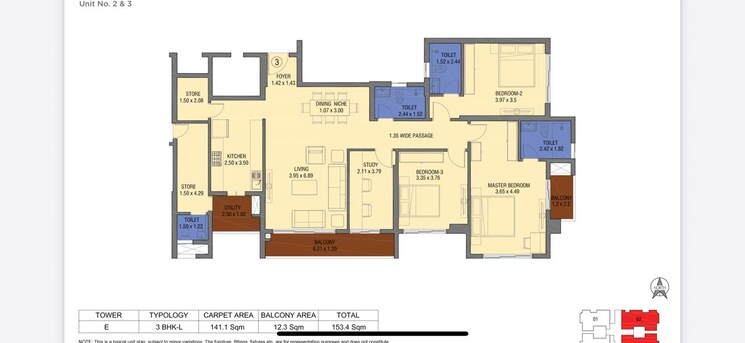 Floor Plan, tata-avenida 3 Bedroom 1070 Sq.Ft. Apartment In New Town Kolkata 9709201