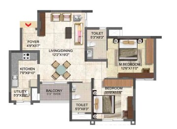 Floor Plan in 2 BHK Apartment at Prestige Boulevard, Whitefield – for Sale