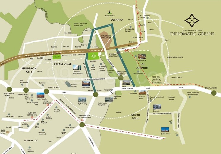 Map Location, puri-diplomatic-greens-phase-i 3 Bedroom 1700 Sq.Ft. Apartment In Sector 111 Gurgaon 9716176