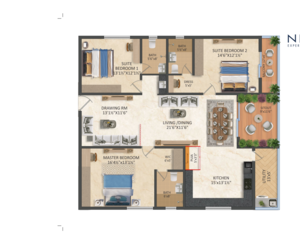 Floor Plan in 3 BHK Apartment at Puppalaguda – for Sale