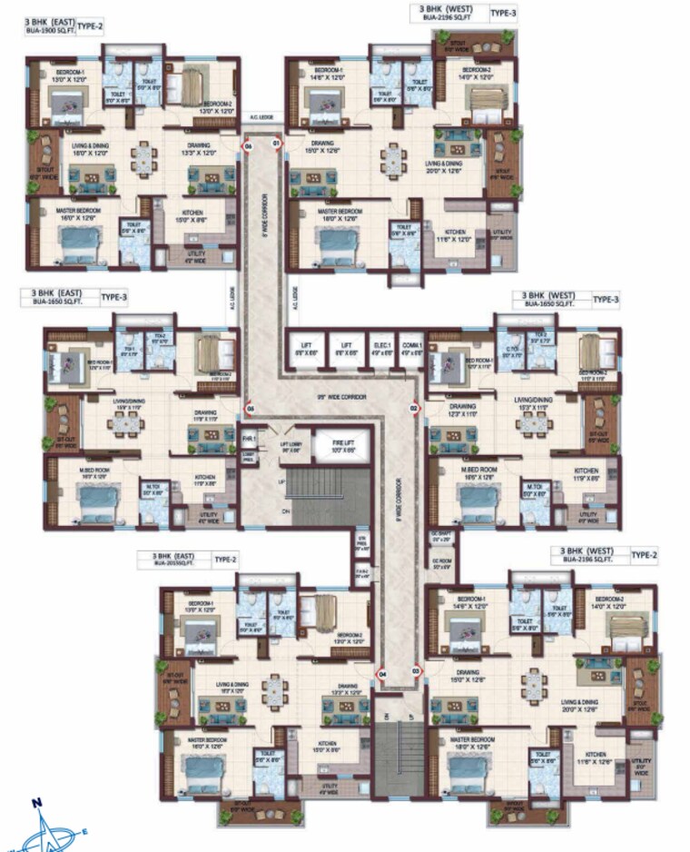Floor Plan, kollur 3 Bedroom 2196 Sq.Ft. Apartment In Kollur Hyderabad 9721196
