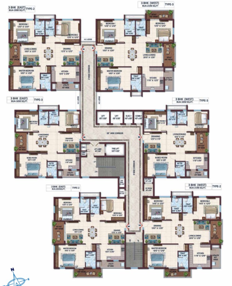 Floor Plan, kollur 3 Bedroom 2196 Sq.Ft. Apartment In Kollur Hyderabad 9721210