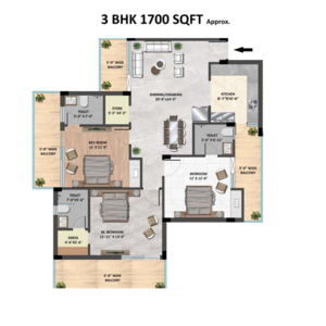 Floor Plan in 3 BHK Apartment at Skyline Elevate, International Airport Road – for Sale