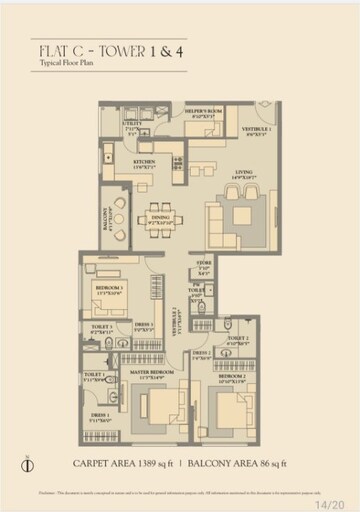 Floor Plan in 3 BHK Apartment at PS Vaanya, New Town Action Area ii – for Sale