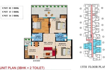 Floor Plan in 3 BHK Apartment at Rockfort Shriram North View Apartments, Raj Nagar Extension – for Sale