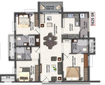 Floor Plan in 3 BHK Apartment at Aspire Spaces Ameya, Miyapur – for Sale