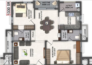Floor Plan in 3 BHK Apartment at Aspire Spaces Ameya, Miyapur – for Sale