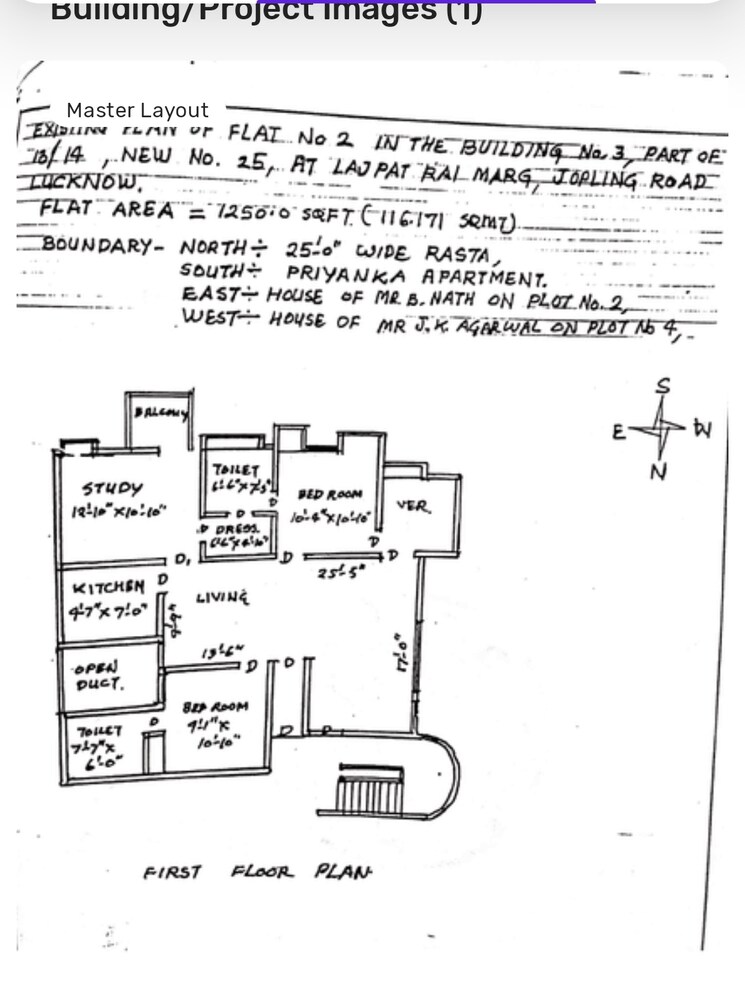 Floor Plan, butler colony 3 Bedroom 1250 Sq.Ft. Apartment In Butler Colony Lucknow 9731828