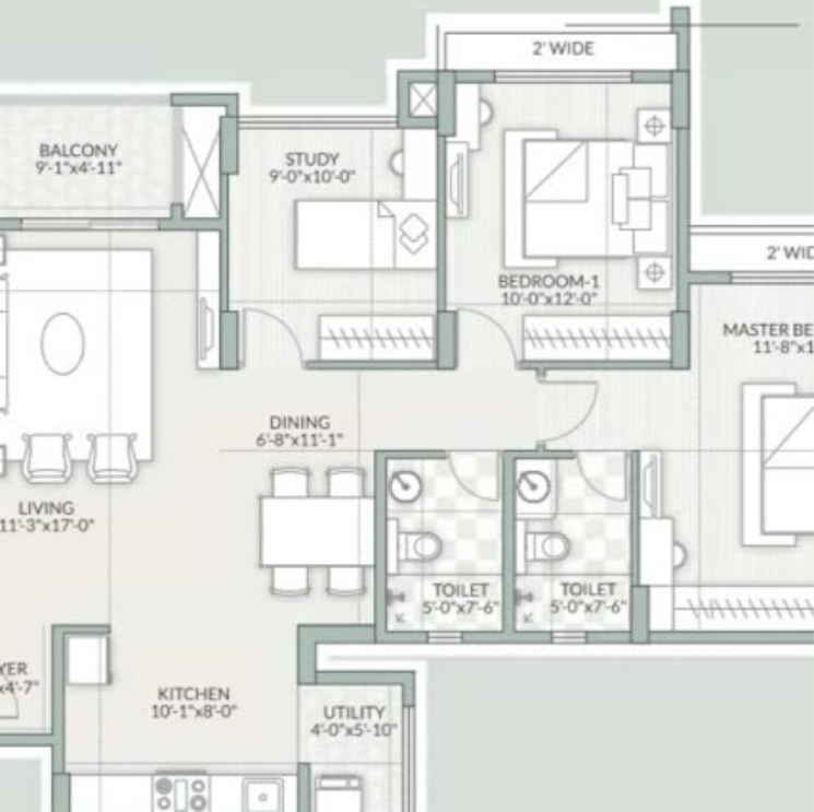 Floor Plan, goyal-orchid-piccadilly 2 Bedroom 1165 Sq.Ft. Apartment In Chokkanahalli Bangalore 9734198