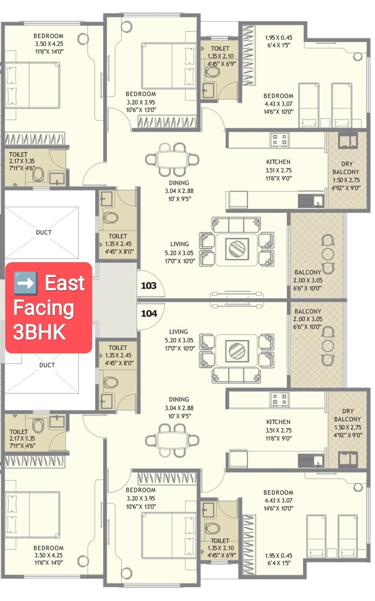 Floor Plan, osian-divino 3 Bedroom 1136 Sq.Ft. Apartment In Salisbury Park Pune 9735303