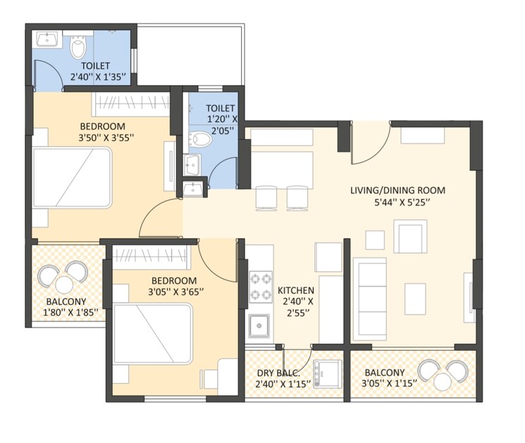 Floor Plan, wanowrie 3 Bedroom 1180 Sq.Ft. Apartment In Wanowrie Pune 9735740