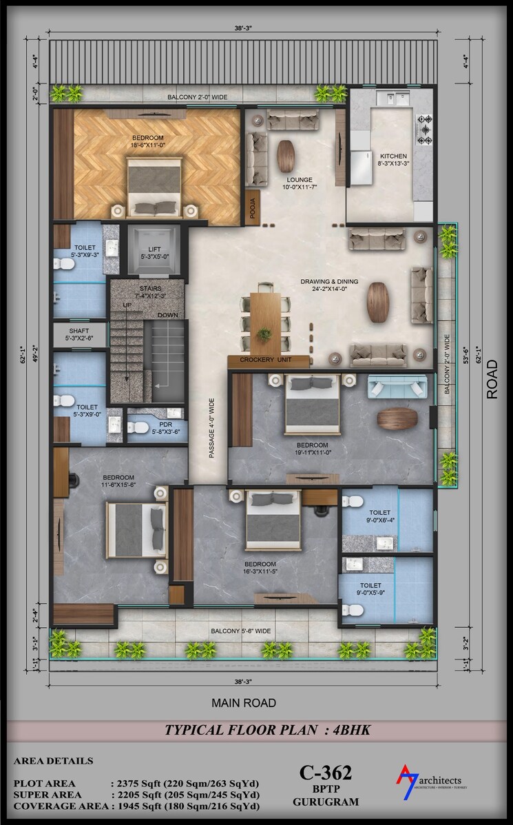 Floor Plan, bptp-astaire-gardens 4 Bedroom 2376 Sq.Ft. Builder Floor In Sector 70a Gurgaon 9743083