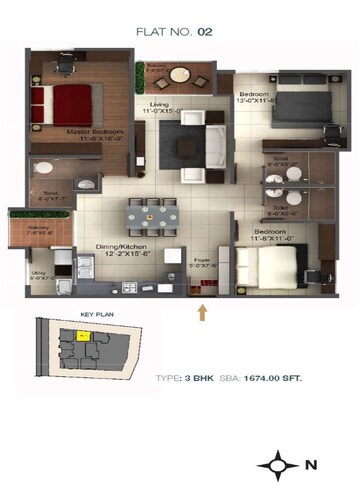 Floor Plan in 3 BHK Apartment at Thirumala Anemone, Jp Nagar – for Sale
