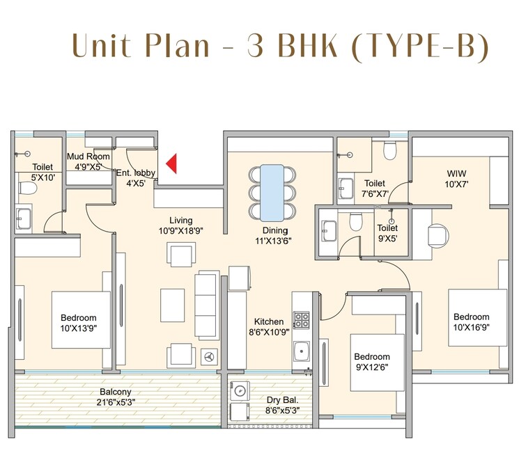 Floor Plan, mukund nagar 3 Bedroom 1104 Sq.Ft. Apartment In Mukund Nagar Pune 9746815