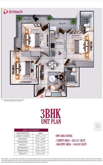 Floor Plan in 3.5 BHK Apartment at Arttech Maulshree Heights, Sector 84 – for Sale