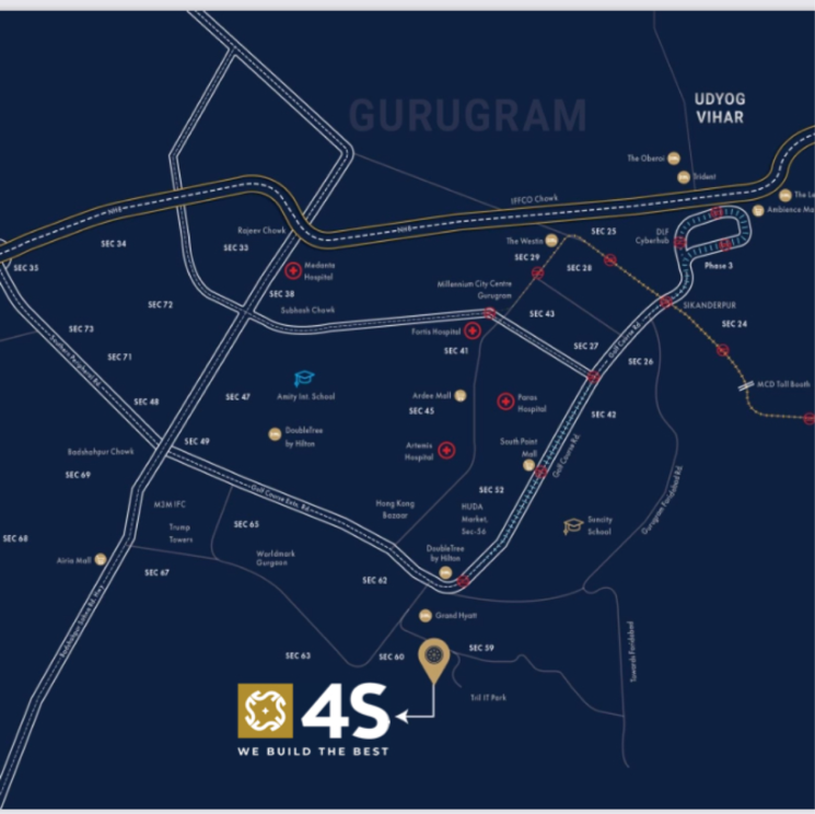 Map Location, 4s-the-aurrum 3 Bedroom 2407 Sq.Ft. Apartment In Sector 59 Gurgaon 9748891