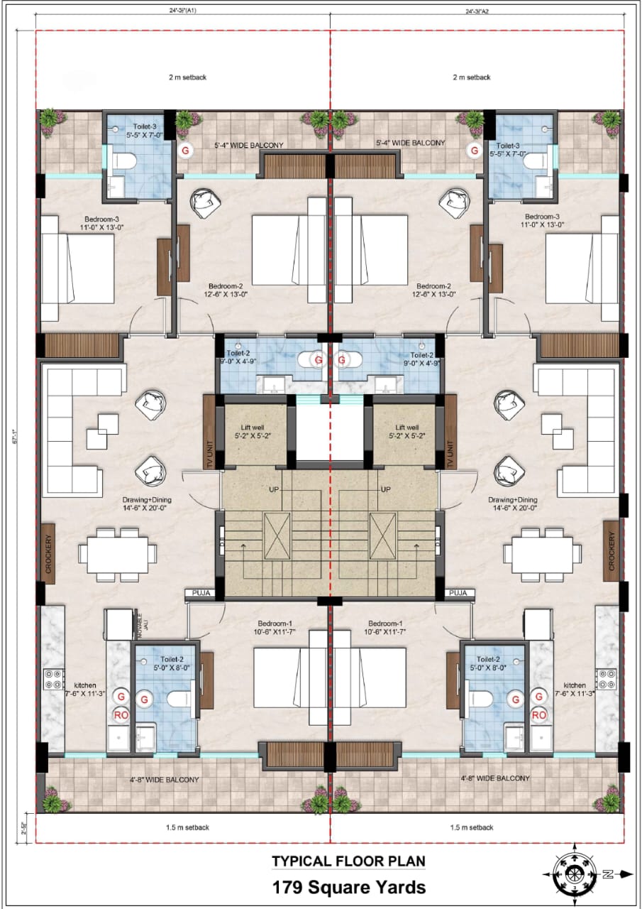 Floor Plan, palda dhaani 3 Bedroom 155 Sq.Yd. Builder Floor In Palda Dhaani Gurgaon 9749792