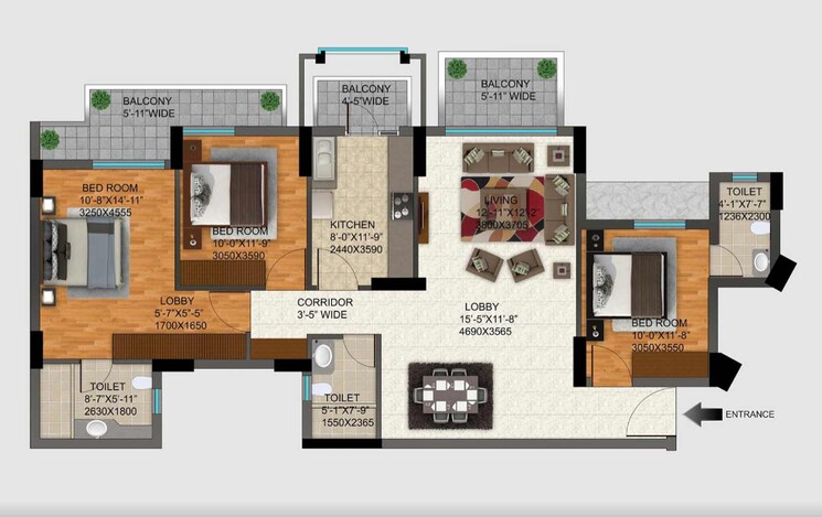 Floor Plan, dlf-regal-gardens 3 Bedroom 1778 Sq.Ft. Apartment In Sector 90 Gurgaon 9755131