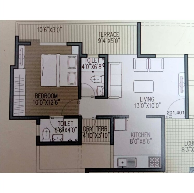 Floor Plan, parshwa-veda 1 Bedroom 525 Sq.Ft. Apartment In Dhanori Pune 9761387