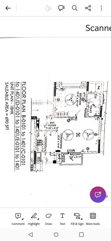 Floor Plan in 1 BHK Apartment at MJR Clique Hercules, Electronic City Phase I – for Sale